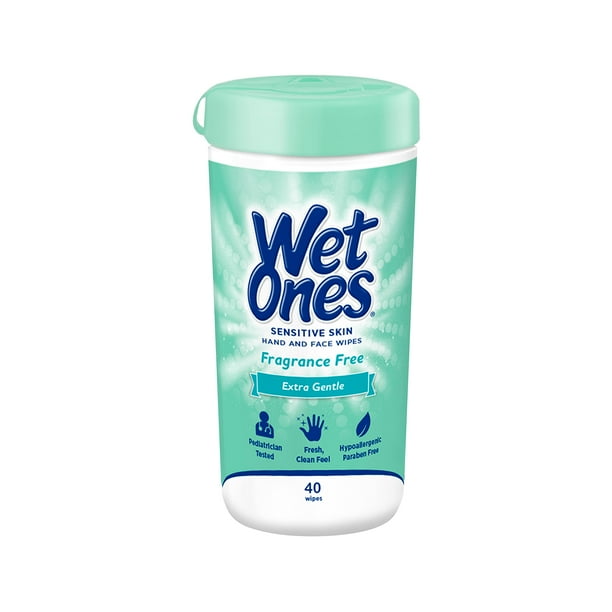 Wet Ones Toallitas para manos y rostro Toallitas para pieles sensibles | Toallitas sin perfume Toallitas para manos y rostro Piel sensible Toallitas húmedas para piel sensible 40 u. Frasco