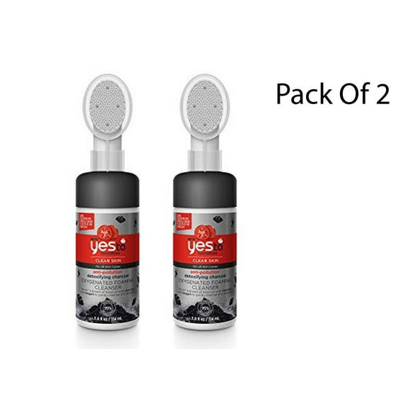 Yes To Tomatoes Clear Skin Anti-Pollution Detoxifying Charcoal Oxygenated Foaming Cleanser, 3.8 Fl Oz (2 Pack)