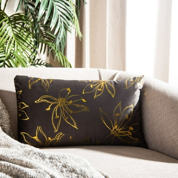 Safavieh Yari Floral Decorative Pillow, 12" x 20", Grey/Gold