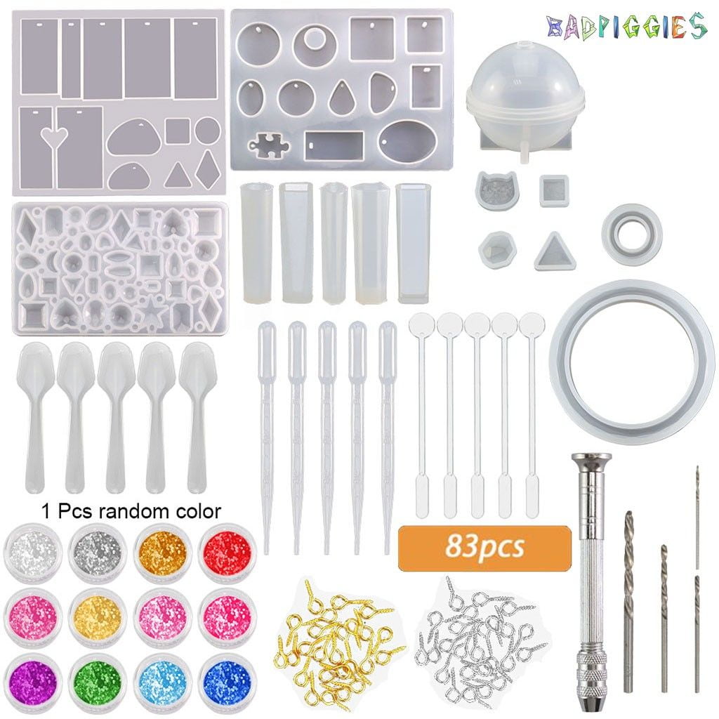 BadPiggies 83 Pcs Resin Molds Tools Kit, DIY Jewelry Craft Making Silicone Casting Molds for Key Chain Earrings Necklaces Bracelets Pendant