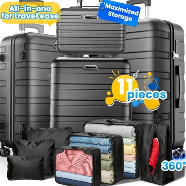 11Pcs Hardshell Luggage Set, Lightweight Suitcases w/ Spinner Wheels, Carry on Luggage, Black