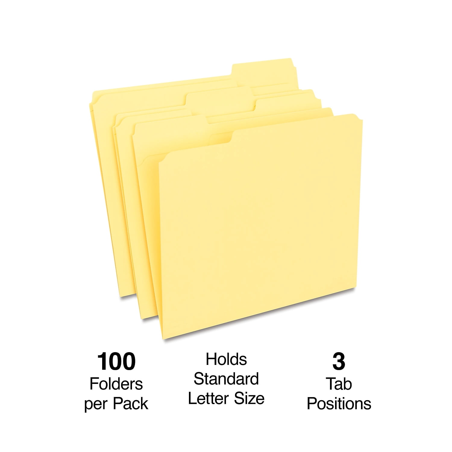 Staples File Folders w/ Reinforced Tabs Letter 3 Tab Yellow 100/BX TR508903