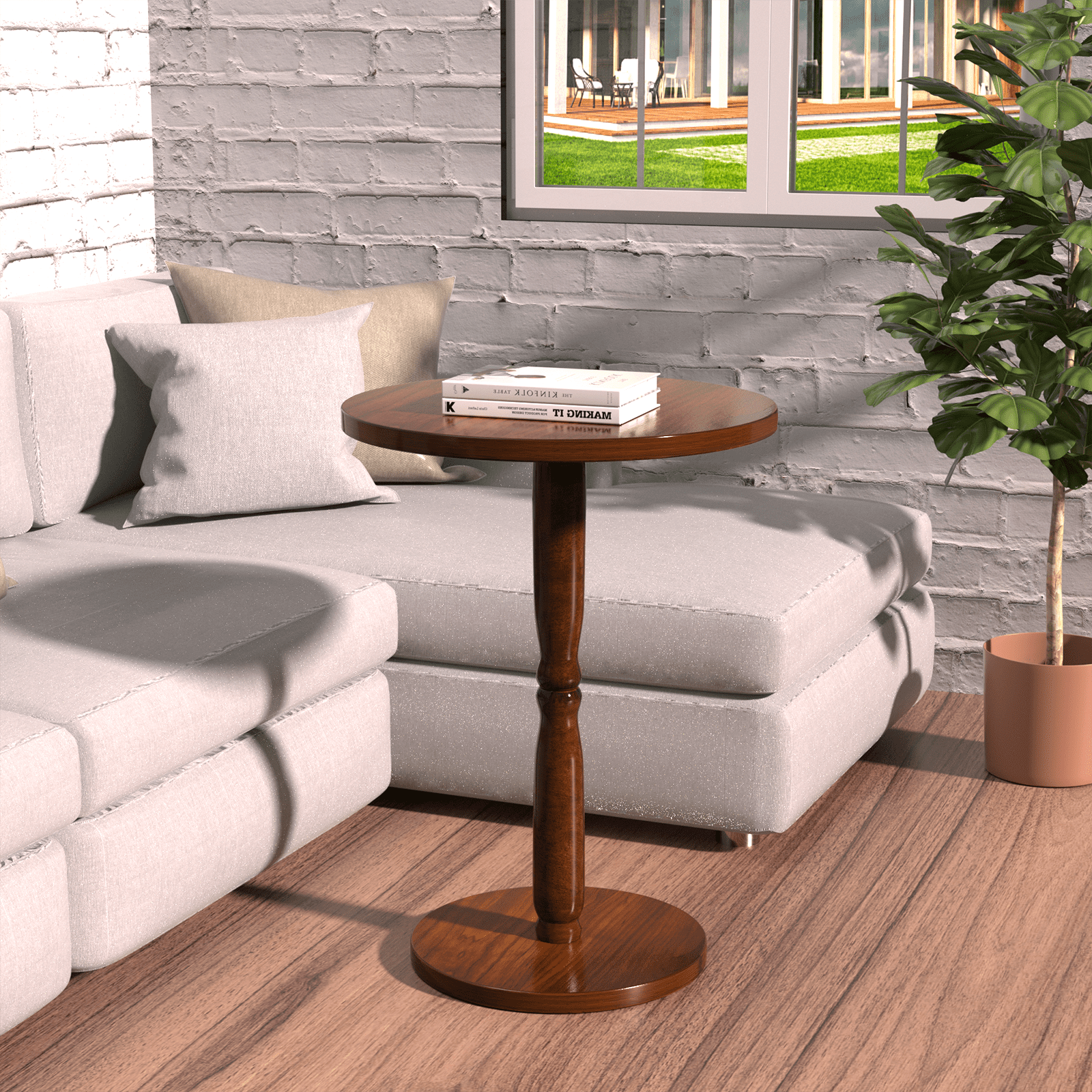 FAGAGA 21.4"H Tall Pedestal End Table,Rustic Wood Tulip Side Table