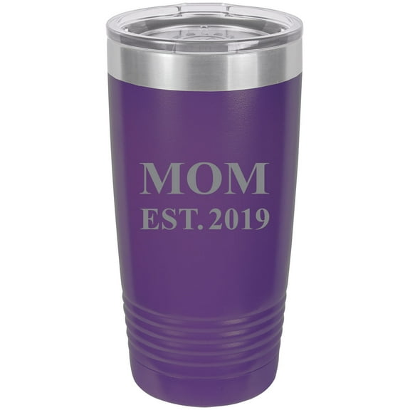 Mom Established EST. 2019 Stainless Steel Engraved Insulated Tumbler 20 Oz Travel Coffee Mug, Purple