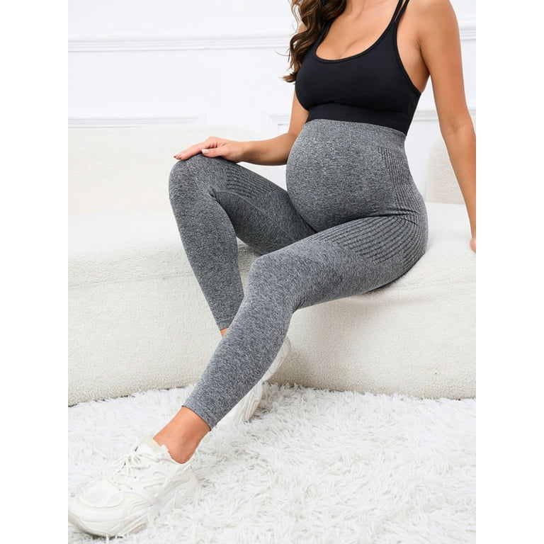 Women's Maternity Workout Leggings Soft Knit Belly Support