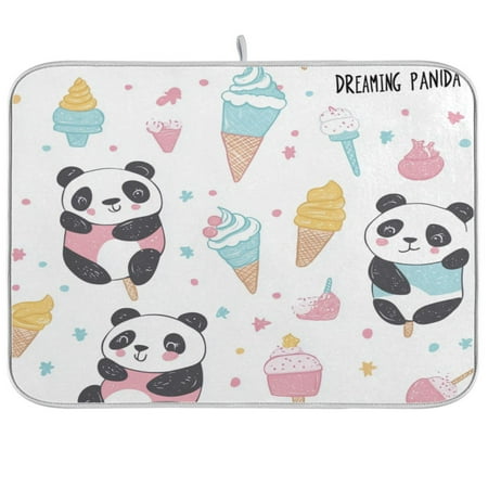 

Dish Drying Mat 16 x 18 Highly Absorbent Microfiber for Dishes Utensils Cute Five Pandas