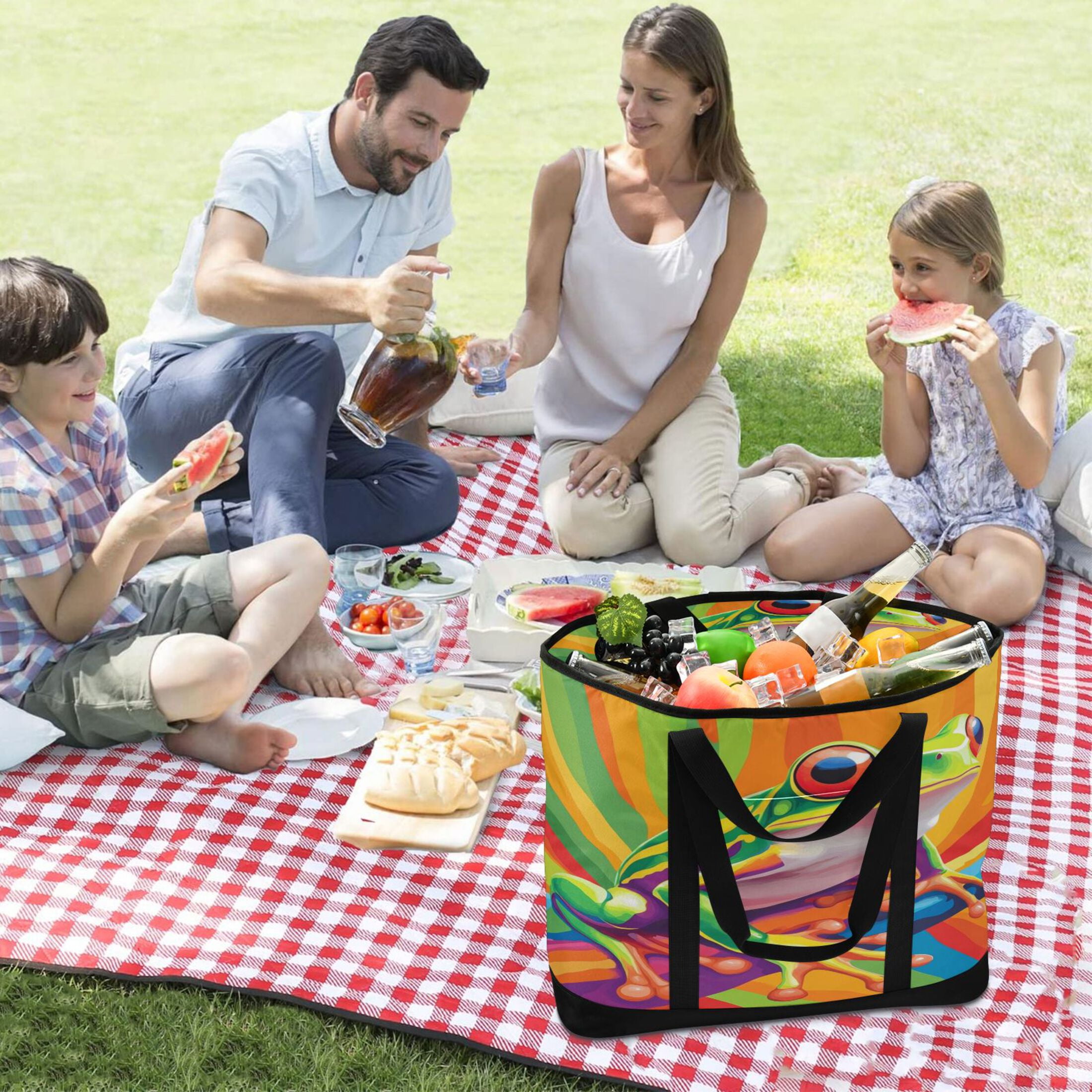 Large Hand-held Ice Pack Picnic Bag Insulation and Refrigeration Suitable for Shopping Picnics and Camping Cartoon Green Frog