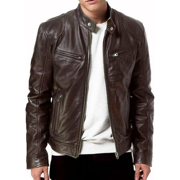HIDE CRAFTS Biker Real Sheepskin Leather Jacket, Black and Brown (US, Alpha, X-Large, Regular, Regular, Brown)
