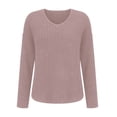 thumbnail image 6 of Spring Womens Solid Color Turtleneck Sweater Soft Casual Three Quarter Sleeve Crew Neck Pullover Top Light Pink XL, 6 of 6