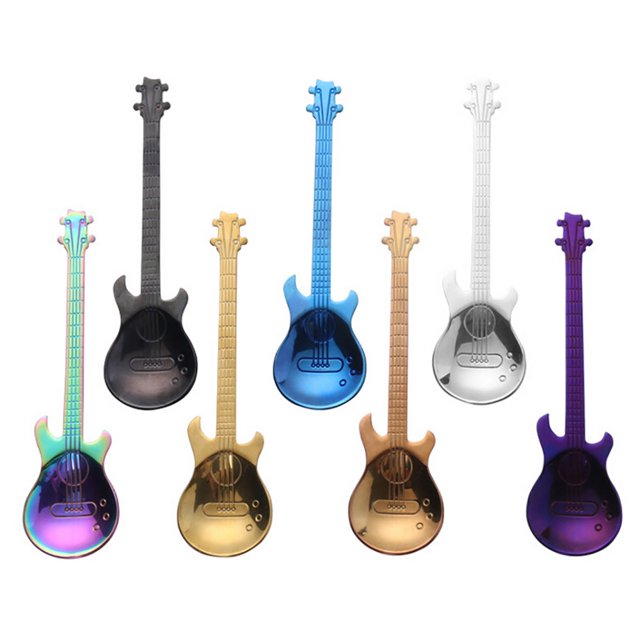 Cuchara de Guitarra de Acero Inoxidable, Diseño Único para Café y Té, Duradera y Fácil de Limpiar, Opciones Multicolor, Perfecta para Uso Diario o Regalo, 12 Cm de Largo, 18 G de Peso.