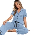 thumbnail image 4 of Riecok 2 Piece Pajama Sets for Women Short Sleeve Top and Pant with Drawstring Pjs Sleepwear Comfortable Lounge Sets, 4 of 5