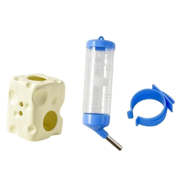 S SERENABLE Distributeur d'Eau en Forme de Fromage pour Hamster avec Support pour Réservoir en Verre Design 2 en 1 Beige