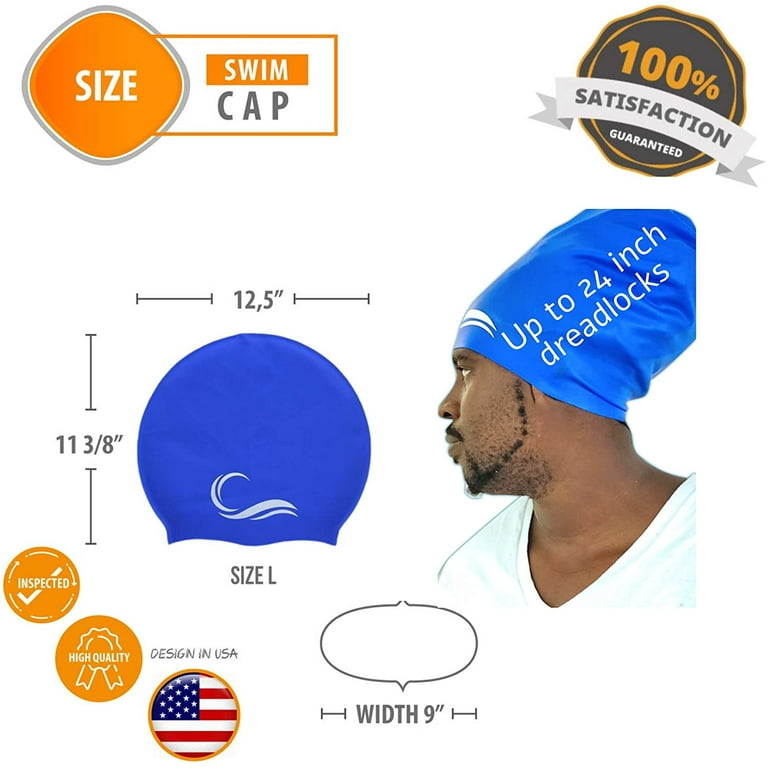 Interlaken Long Hair Dreadlock Swim Cap Silicone Swimming XL or L Cap - Waterproof Black & Blue Swim Cap with Extra Pouch Pool Caps Ideal for Women, Men, Youth and Children BLUE X-Large