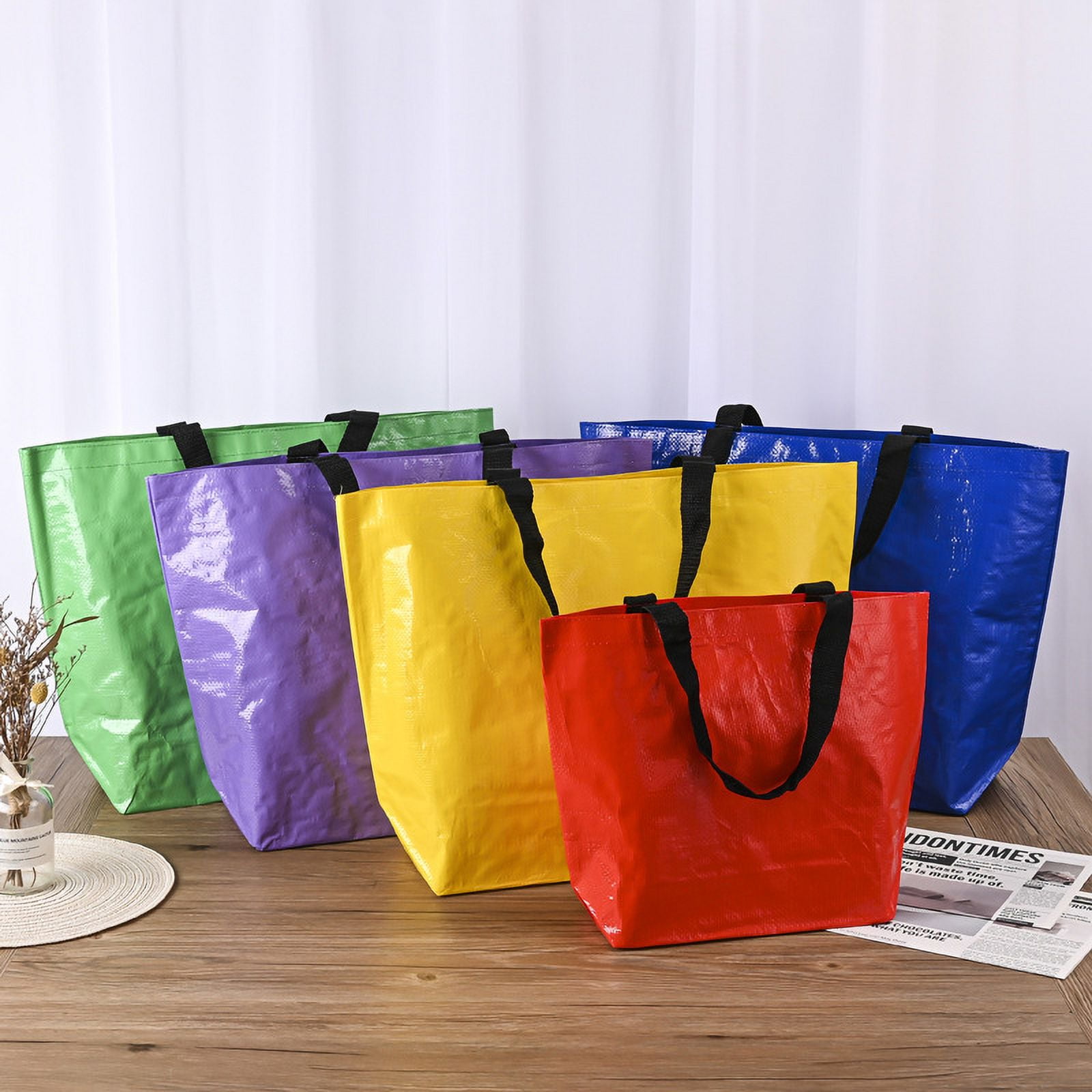 3PCS Extra Large Reusable Shopping Grocery Bags with Handles Colorful Woven Plastic Waterproof Lightweight Tote Bags(Random Color)