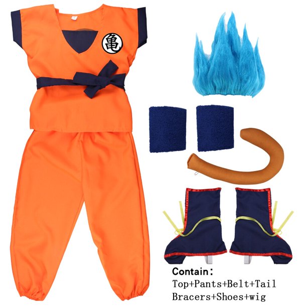 Trajes de Halloween para adultos y niños, Son Goku Gui, Cosplay de Anime, disfraces de vacaciones, peluca de cola Wrister, vestido de oro azul para niños xuanjing unisex