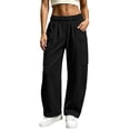 thumbnail image 2 of Womens Cargo Pants Wide Leg Casual Elastic Waist Long Pants Womens Winter Casual Fashion Solid Color Multi Pocket Drawstring Elastic Waist Sweatpants Black L, 2 of 6