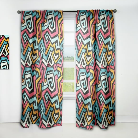 Designart 'Grunge Effect With Bright Graffiti Pattern' Modern & Contemporary Curtain Panel