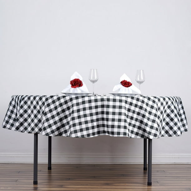 BalsaCircle 70" Gingham Checkered Polyester Tablecloth Black and White