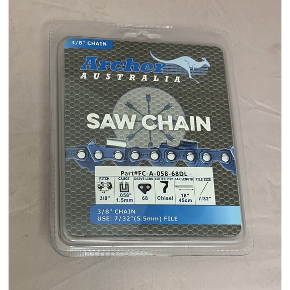 18-Inch Smallzonex Chainsaw Chain 3/8" Pitch, .058 Gauge, 68 Drive Links - Professional Full Chisel Saw Chain for Jonsered, Husqvarna, Dolmar