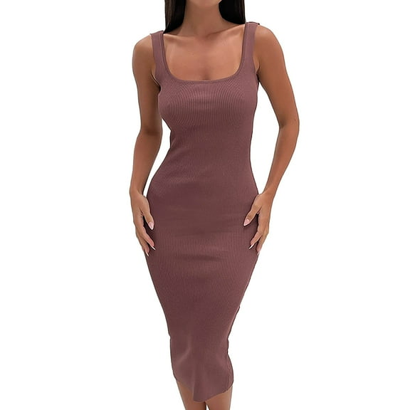 Sngxgn Full Slip for Women Under Dress Chemise Casual Solid Sleeveless Dress(Brown,XL)