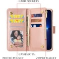 thumbnail image 2 of Wallet Case for iPhone 14 Pro Max 6.7 inch, Premium Vintage PU Leather Magnetic Closure Handbag Zipper Pocket Case Kickstand Card Slots with Wrist Strap Shockproof Flip Case - Pink Flower, 2 of 12