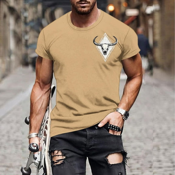 Handshe Vintage T Shirts for Men,Mens Basic Summer Short Sleeve Pullover Shirts Round Neck Pullover Tops Animal Print Tees