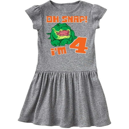 

Inktastic Oh Snap! I m 4 Cute Green Alligator Gift Toddler Girl Dress