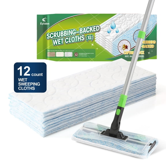 Yocada Strong Cleaning Wet Mopping Cloths, 12 Refill Pads, Captures Dust & Pet Hair for Shiny Floors, for 10 Inch Mop, Hardwood Laminate Tile