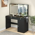 thumbnail image 2 of Uforic Modern Vanity Desk with LED Lighted Mirror & Power Outlet, Makeup Vanity Table with Drawers & Cabinet , Bedroom Dressing Vanity with Dividers and Hair Dryer Rack, Black, 2 of 13