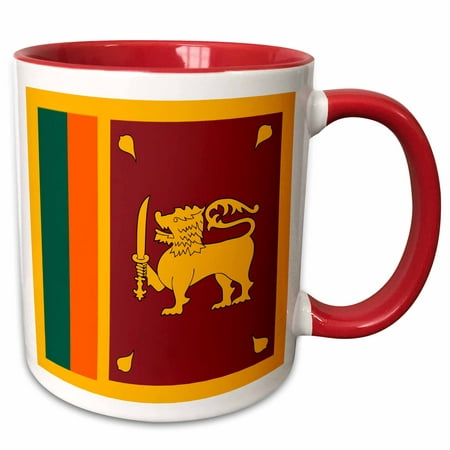 3dRose Flag of Sri Lanka dark red yellow gold lion kastane sword golden leaves green saffron orange stripes - Two Tone Red Mug,