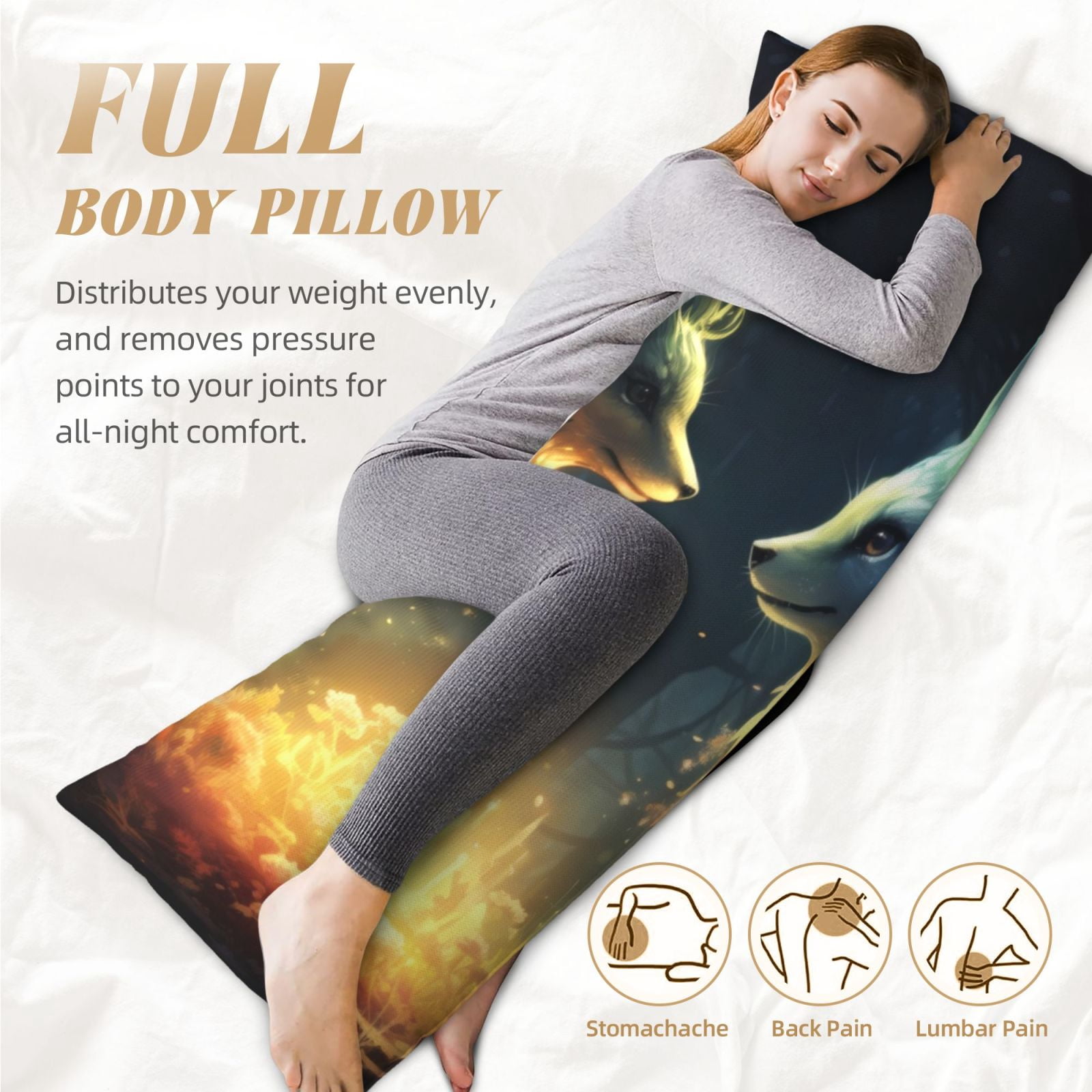 Naloa Firefly Forest Fox Super Soft 20x60 Body Pillow Case,Long Side Hidden Zipper（PILLOWS ARE NOT INCLUDED）