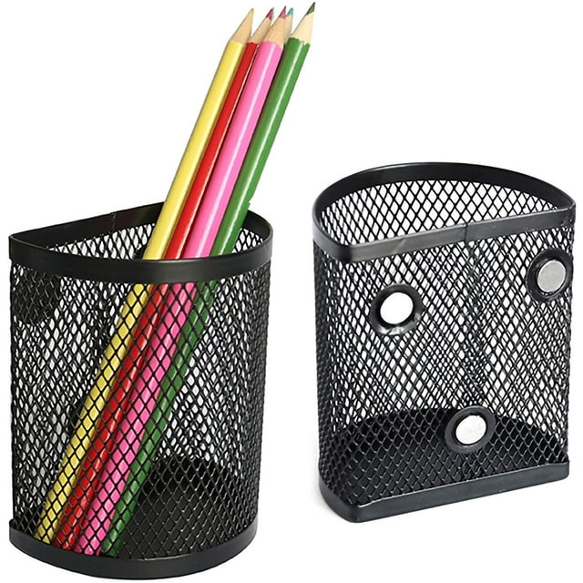 Portalápices magnético para refrigerador, paquete de 2 cestas de metal, portalápices, organizador de casillero para trabajo, escuela, oficina, color negro Adepaton CZBG-XM28