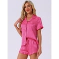 thumbnail image 2 of DARING DIVA Women's 2 Pcs Satin Silky Lounge Sets Ruffle Sleepwear Hot Pink M, 2 of 7