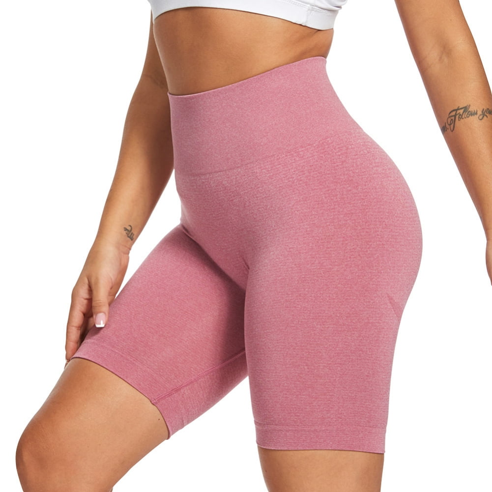 Solid Color Slim Fit High Waist Sport Shorts Hip Push Up Women Plain Soft Nylon Fitness Running Shorts For Ladies Rose Red M Walmart Com Walmart Com