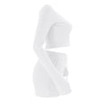 thumbnail image 4 of Idoravan Women Sets Clothing Womens Waffle Solid U-neck Long Sleeve Short European and American Fashion Casual Shorts Set, 4 of 9