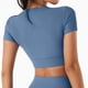thumbnail image 2 of Gibobby Camisetas de verano para mujer Ropa yoga manga corta para mujer Nude Sense Fitness Camiseta para correr con exposición del ombligo(Azul celeste,G), 2 of 4