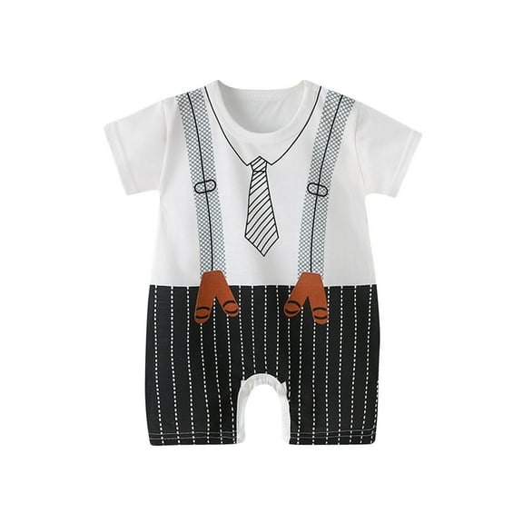 Baby Boy Rompers Half Button-up Jumpsuit Short Sleeve Bodysuit Summer Clothes Black 3-6 Months