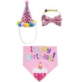 thumbnail image 1 of Dog Birthday Outfit Set - Bandana, Hat & Bow Tie - Soft Fabric for Parties/Photos - Accessory Set for Small Dogs, 1 of 3
