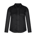 thumbnail image 2 of KBZDBZC Womens Shirts Women's Solid Color Long Sleeved Temperament Commuting Fashion Cardigan Satin Single Breasted Lapel Shirt Top Women Blouse T-Shirts Women Womens Tee Shirts (Black,XXL), 2 of 6