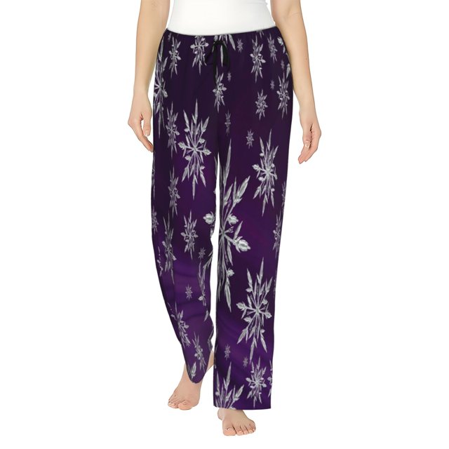 Fotbe Snowflake Gradient Purple Pantalones de Pijama para Mujer, Pantalones de Dormir, Pantalones Pj con Cordón y Bolsillos-Small