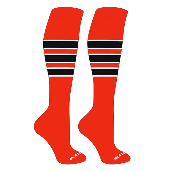 MK Socks Striped OTC Baseball, Softball, Football Socks (C) Orange, White, Black (XS)