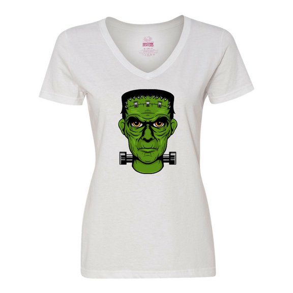 Inktastic Halloween Frankenstein Head Women's V-Neck T-Shirt