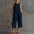 thumbnail image 2 of HBGVBA Women Summer Casual Jumpsuits,Solid Color Round Neck Sleeveless Breasted Cargo Jumpsuit with 3/4 Length Pant, 2 of 5