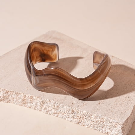 Zhuge Adjustable Open-Cuff Irregular Resin Bangle, Single Piece Contemporary Acrylic Wrist Accessory,Grey