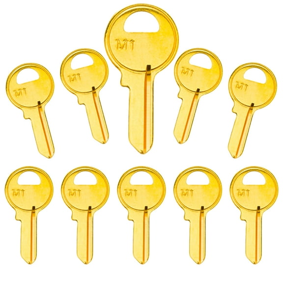 Brass Finish Key Blanks, M1 (MA1) Uncut Blank Keys, Pack of 10 Keys