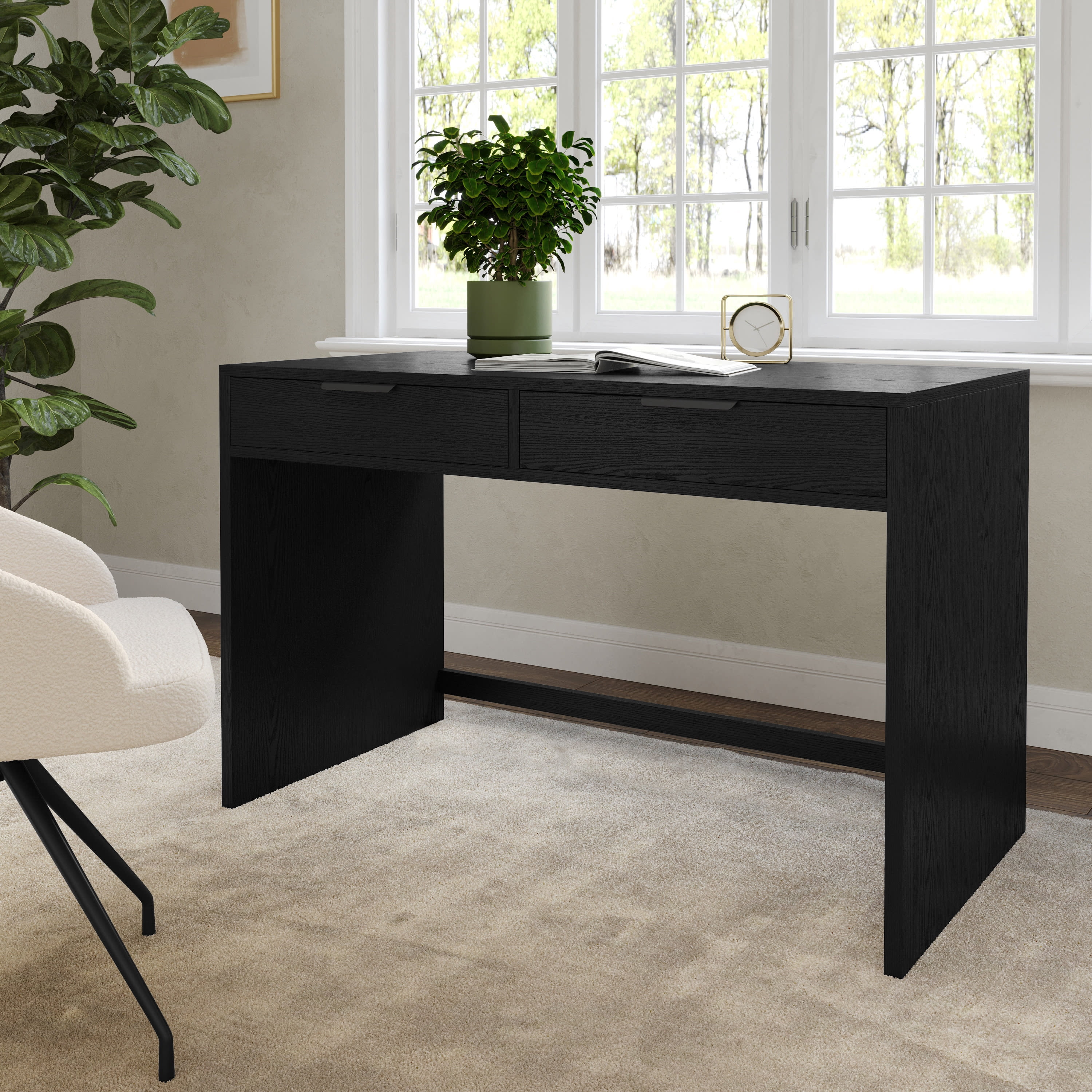 Martha Stewart Home Office Modular 2 Drawer Desk in Black with Oil Rubbed Bronze Hardware