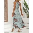 thumbnail image 6 of Women Halter Neck Printing Split Long Dresses Summer Sleeveless Boho A Line Dress Blue M, 6 of 7