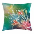 thumbnail image 1 of Dragonfly Throw Pillow Cushion Cover, Spring Theme Sketchy Digital Leaves Lilacs with Sunbeams Image, Decorative Square Accent Pillow Case, 24 X 24 Inches, Fern Green Blue and Purple, by Ambesonne, 1 of 2