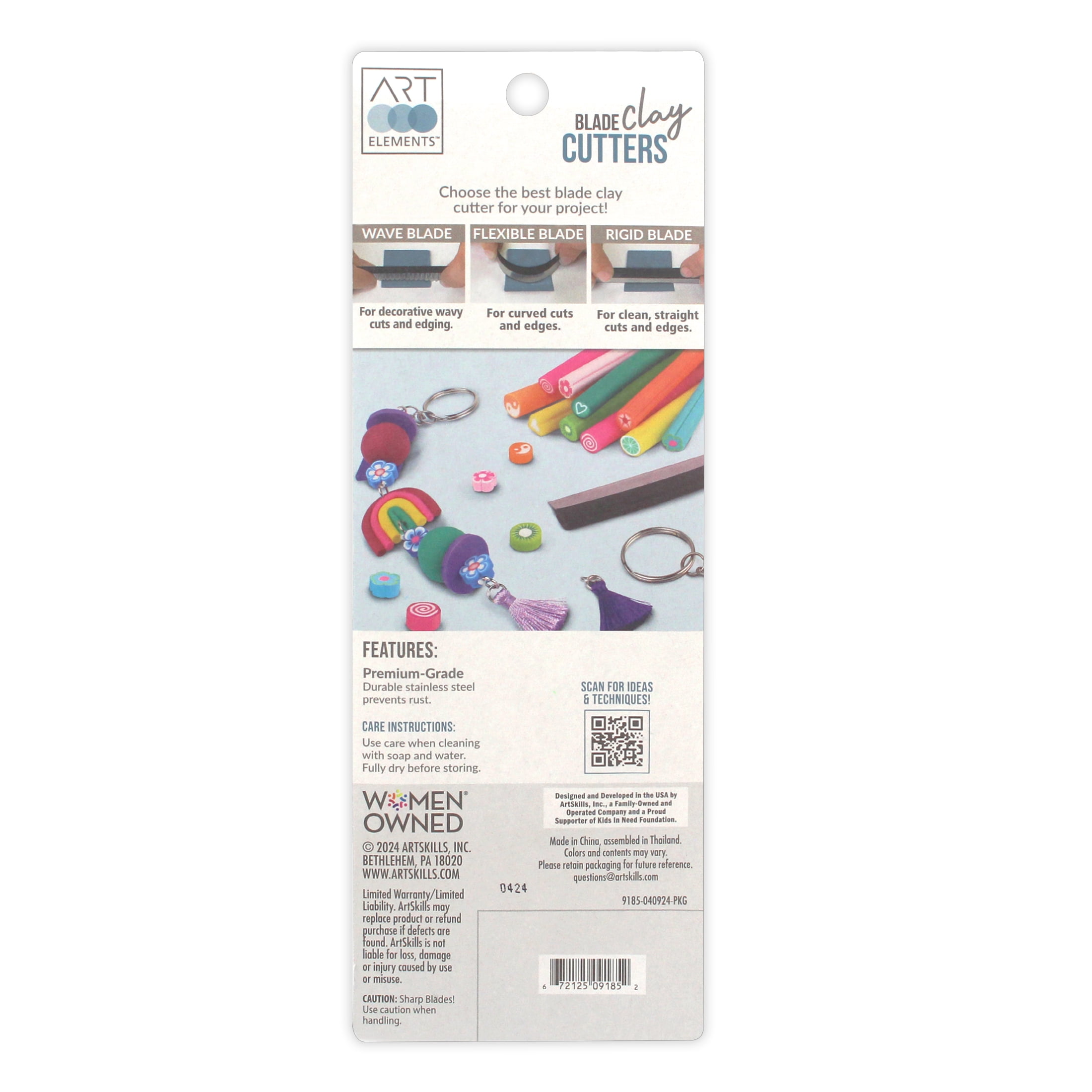 ArtSkills - Art Elements Clay Cutting Blades - 3 Stainless Steel Craft Cutters with Rubber Handle