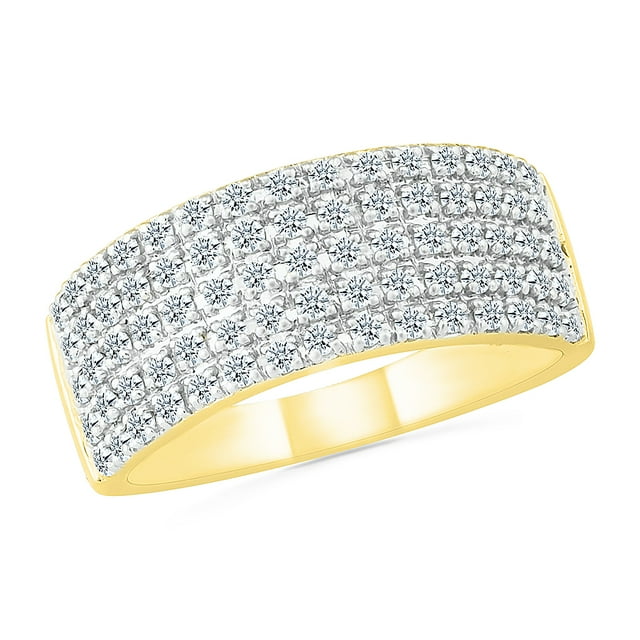 DGOLD Bague Anniversaire 5 Rangées en Or Jaune 10kt Diamant Blanc Rond (1/2 cttw)
